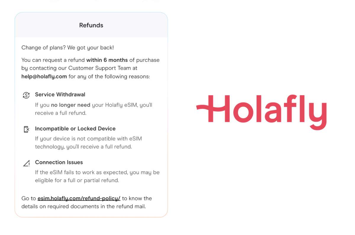 a photo of the Holafly refund policy screen