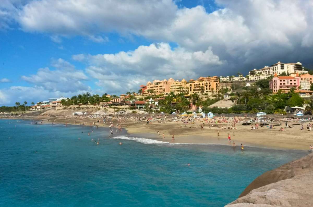 a photo of resort hotels lining the beach at Costa Adeje, Tenerife