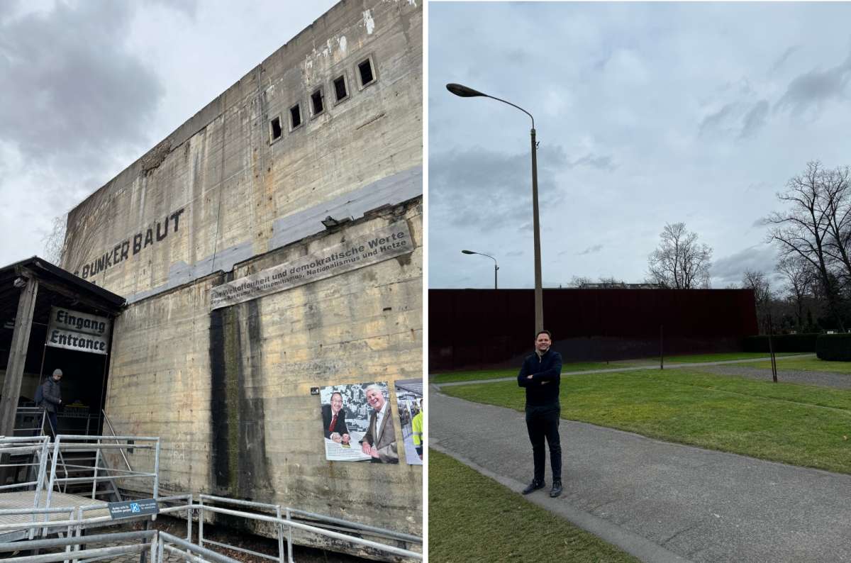 A collage showing the Berlin Story Bunker and the surrounding area of the Berlin Wall Memorial, Germany, a photo by Next Level of Travel