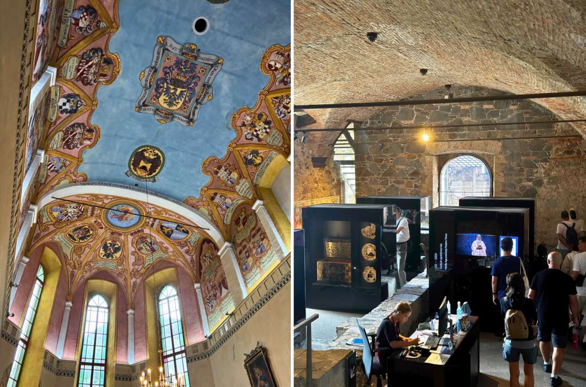 a diptych photo of St. George's Chapel on the left and the Slovenian history exhibition on the right, Ljubljana Castle, Slovenia, photo by Next Level of Travel