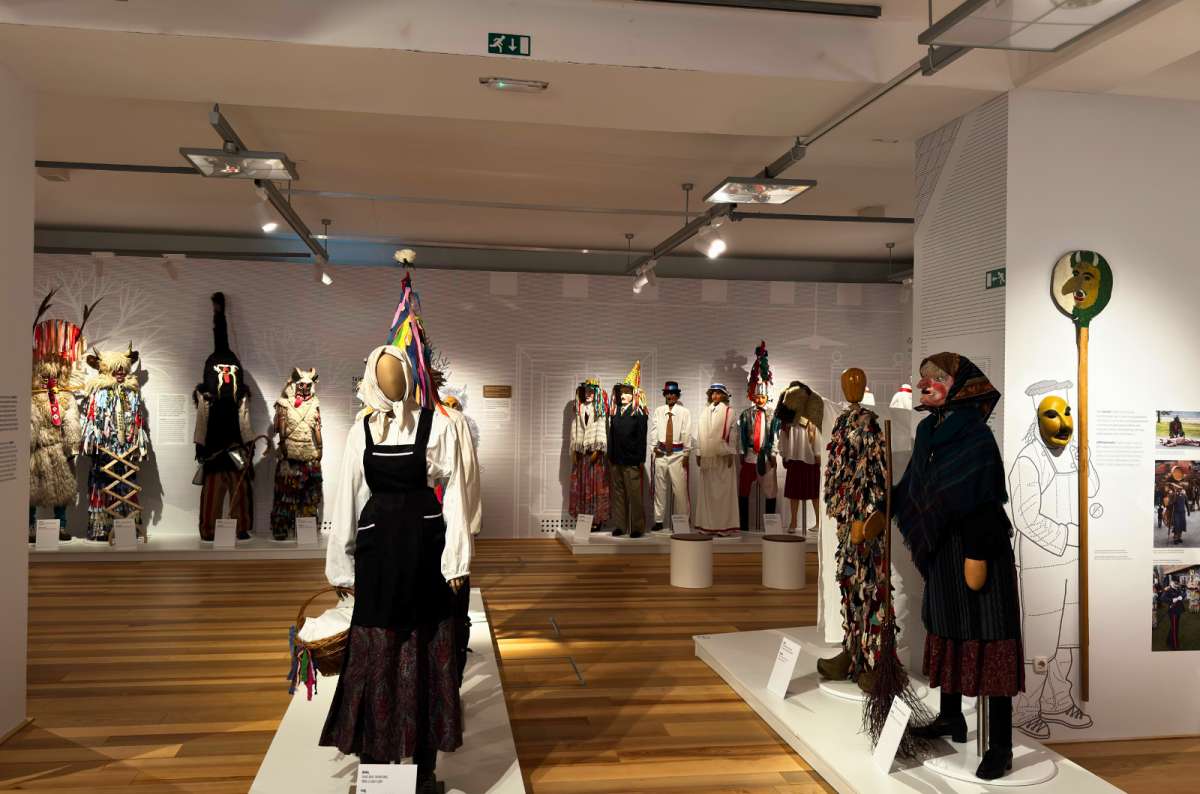a photo of traditional carnival costumes and masks on display in the Slovene Ethnographic Museum, Ljubljana, Slovenia, photo by Next Level of Travel