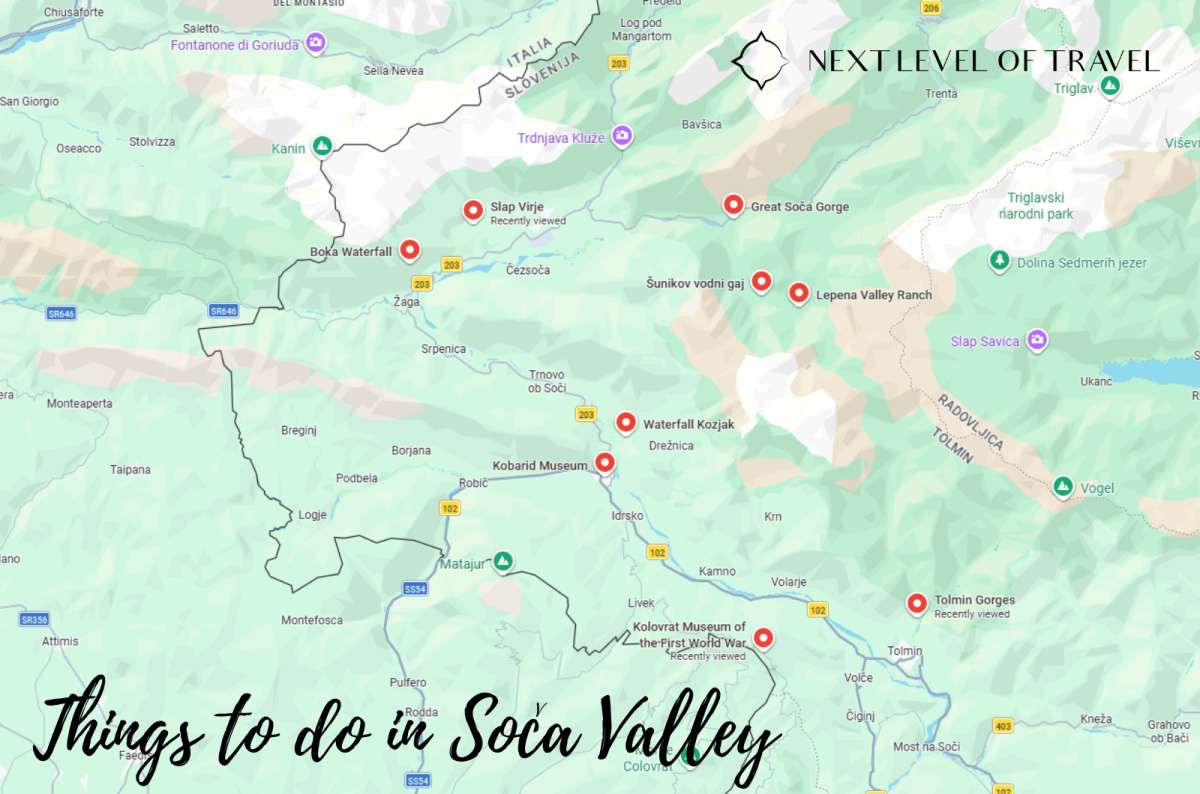 Map of the best things to do in Soča Valley, Slovenia, created by Next Level of Travel