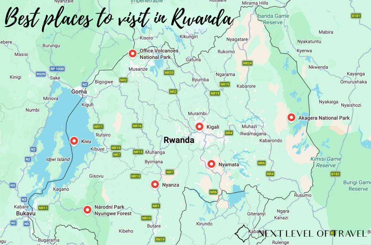 a map of visited places in Rwanda, a photo by Next Level of Travel