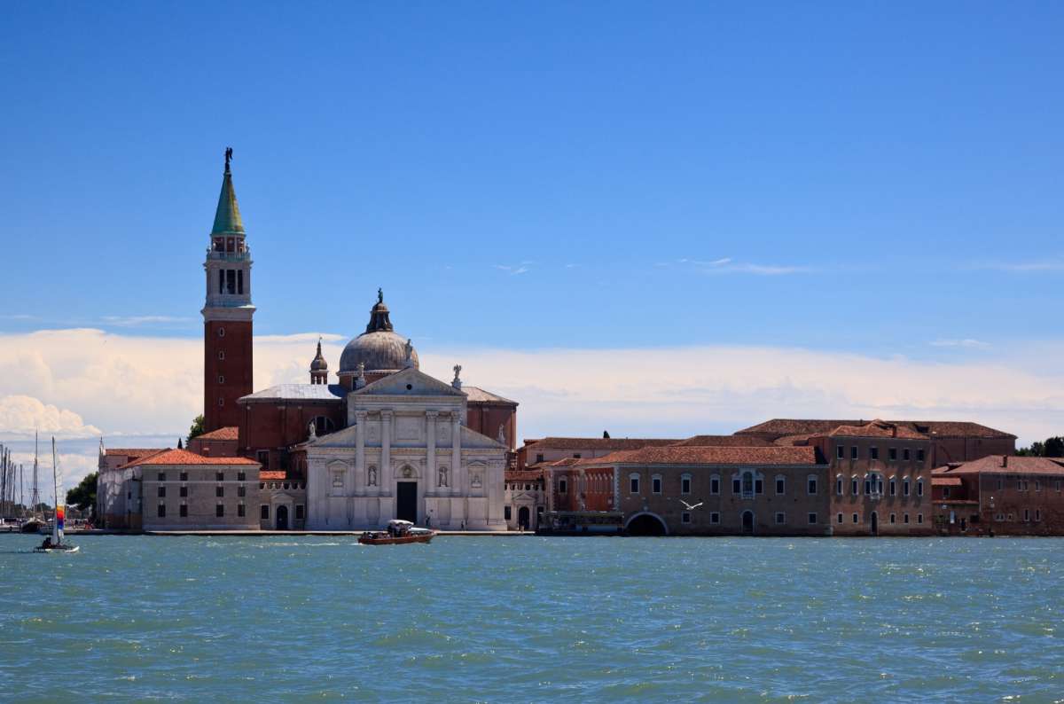 a photo of the church and bell tower of San Giorgio Maggiore across St. Mark’s Basin, Venice, Italy