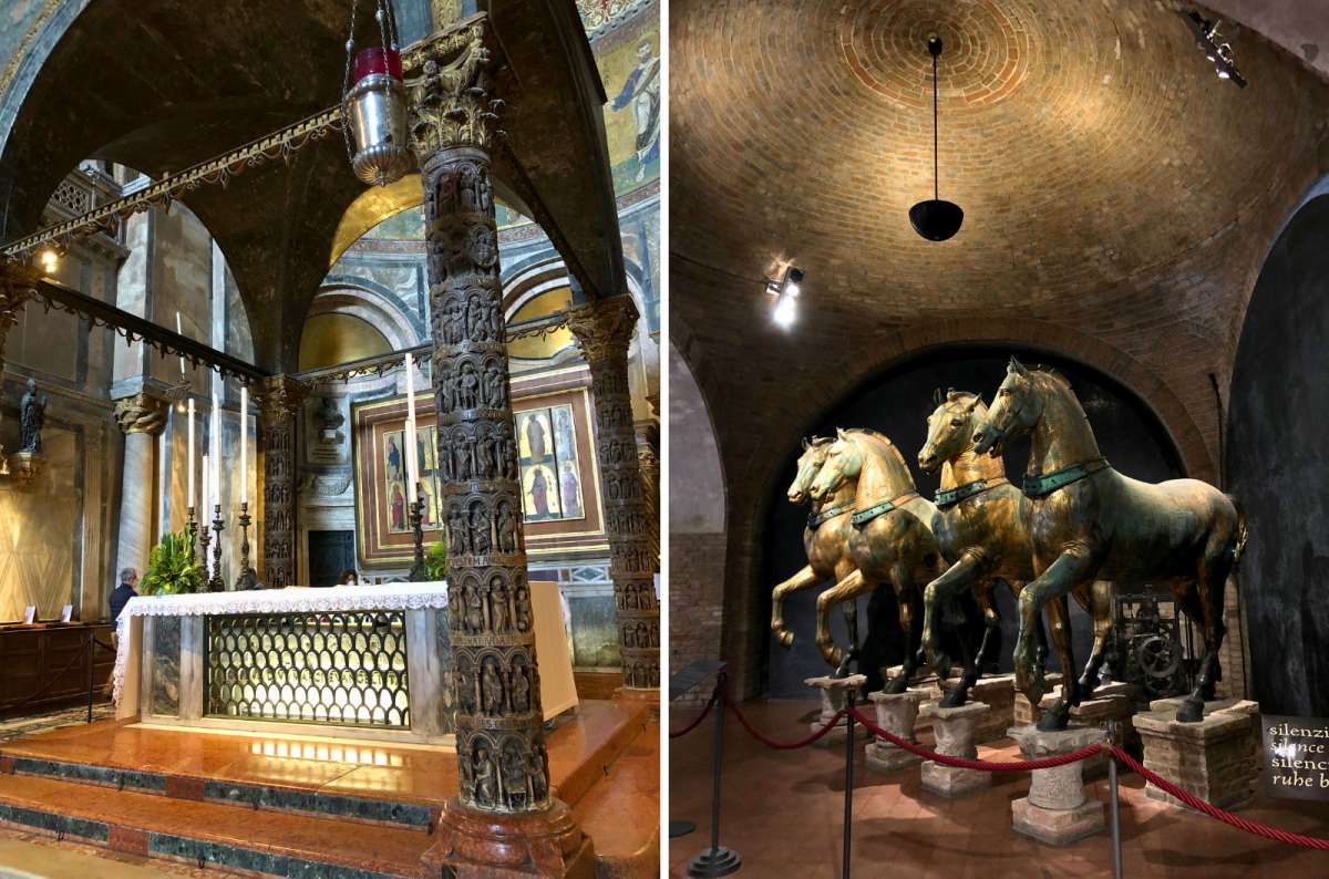 photo of the high altar and the original bronze Horses of St. Mark in St. Mark’s Museum, St. Mark’s Basilica, Venice, Italy, photo by Next Level of Travel