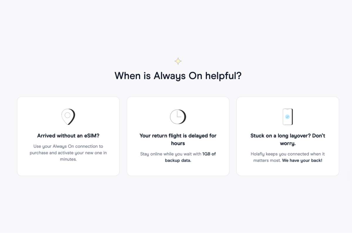 a photo of the Holafly page explaining when Always On is helpful