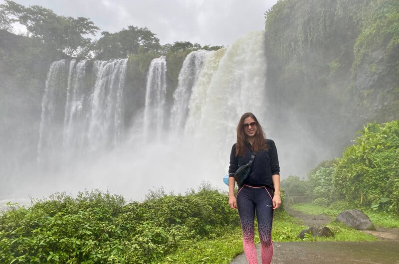My wife Karin in front of a waterfall in Veracruz, Mexico 