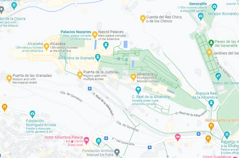 Map of the Ahambra in Granada, the highlight of the city