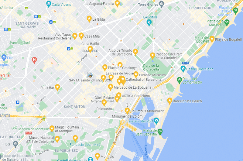Map of Best Places in Barcelona 
