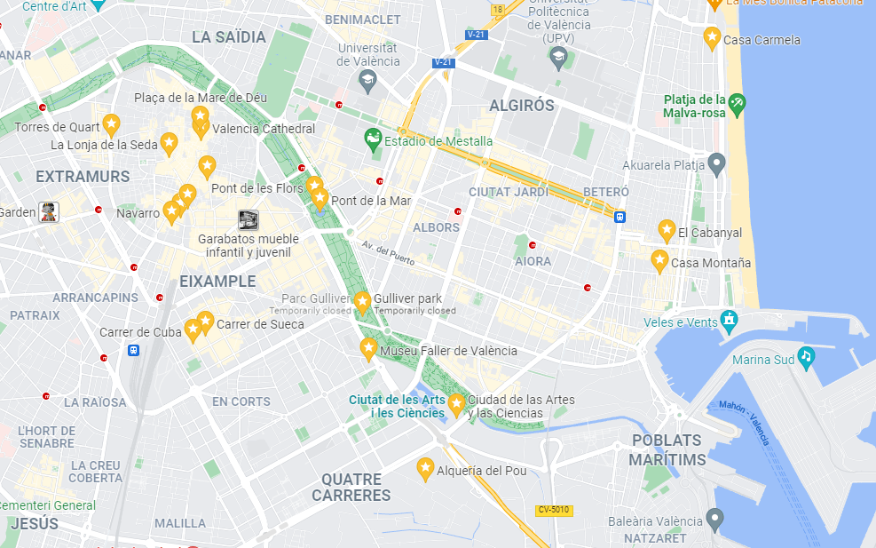 Map of Valencia’s top places to see 