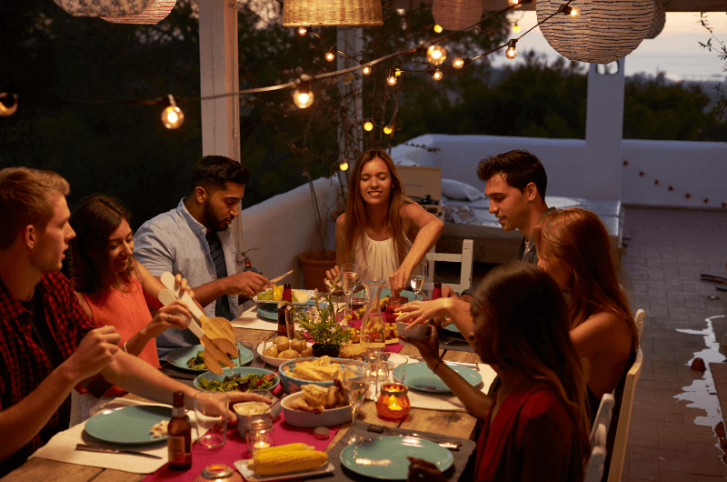 A group of friends having dinner in Spain