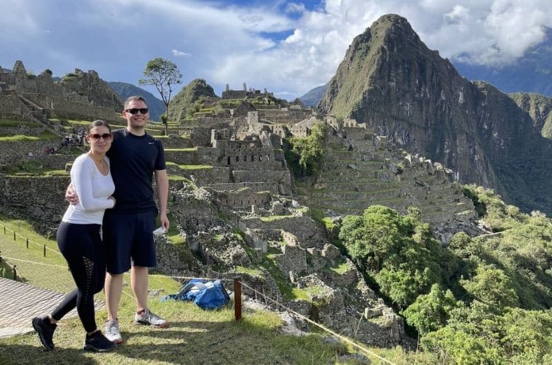 Tourists at Machu Picchu viewpoint 