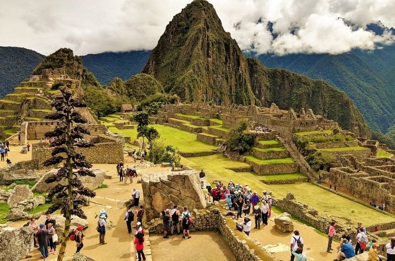 Tourists in the ancient city of Machu Picchu 