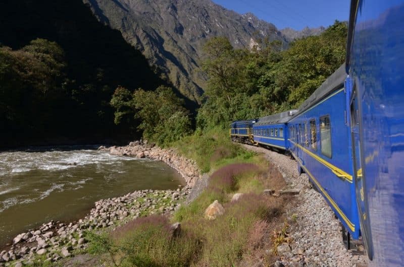 Train to Machu Picchu by the river 