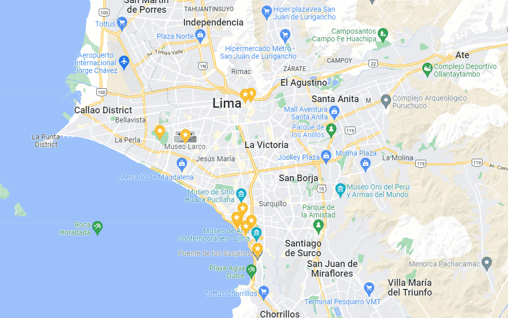 Map of best things to do in Lima