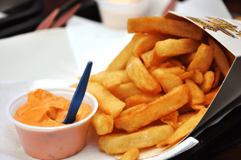 Fries with andalouse sauce in Belgium, the typical food of Belgium