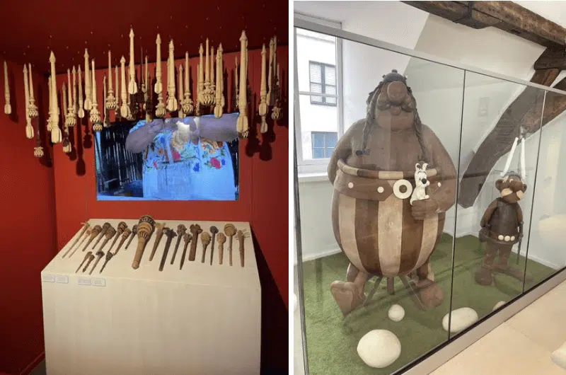Some of the tools on display and chocolate statues at the Choco Story Museum in Brussels