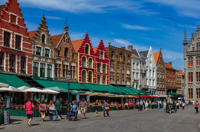 The facades of the buildings in Market Square in Bruges Belgium