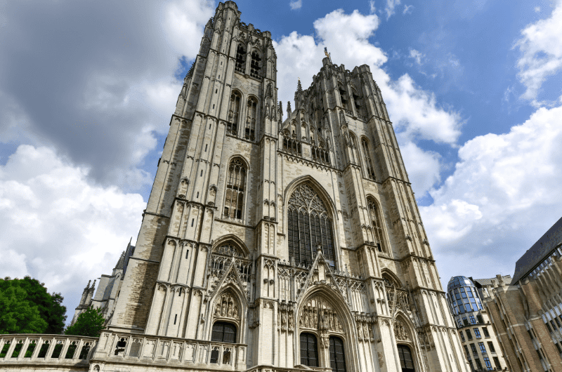 Part of the exterior of St. Michael and St. Gudula Cathedral in Brussels