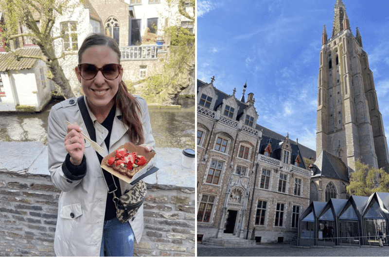 Having waffle and sightseeing in Bruges, Belgium 