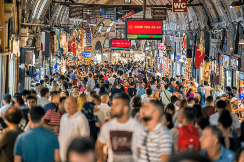 The crowds at Grand Bazaar in Istanbul in Turkey