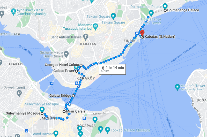 Map of day 3 of 3 days in Istanbul itinerary (Sultanahmet with Topkapi Palace)