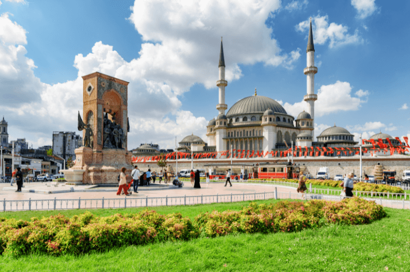 Taksim Square and Taksim Mosque in Istanbul