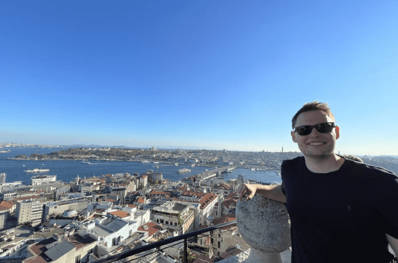 At the top of the Galata Tower with a view of Istanbul