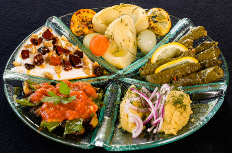 Turkish meze plate served at a restaurant in Istanbul 