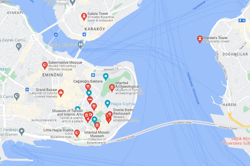 A map of Istanbul best places to visit
