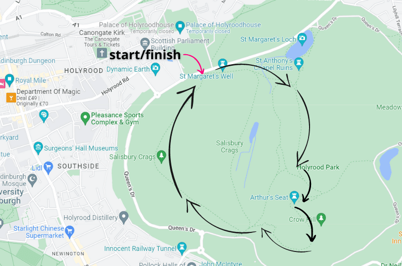 Arthur’s Seat map showing hiking trails 