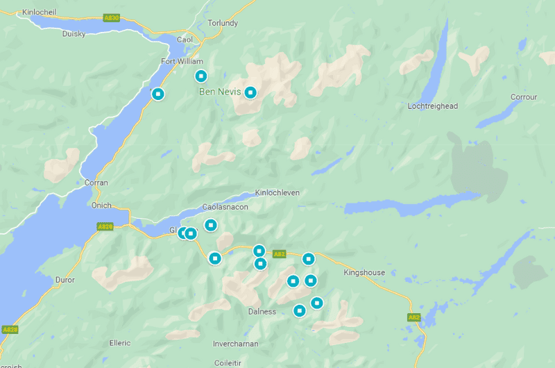 Glencoe Scotland map of highlights 