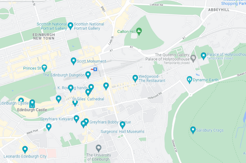 Map of places to visit in Edinburgh Scotland