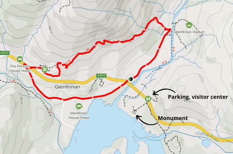 Map of Glenfinnan Viaduct trail, Scotland
