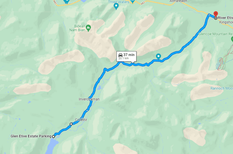 Map of James Bond Road near Glencoe Scotland 