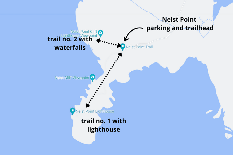 Map of the two walking trails at Neist Point, Scotland 