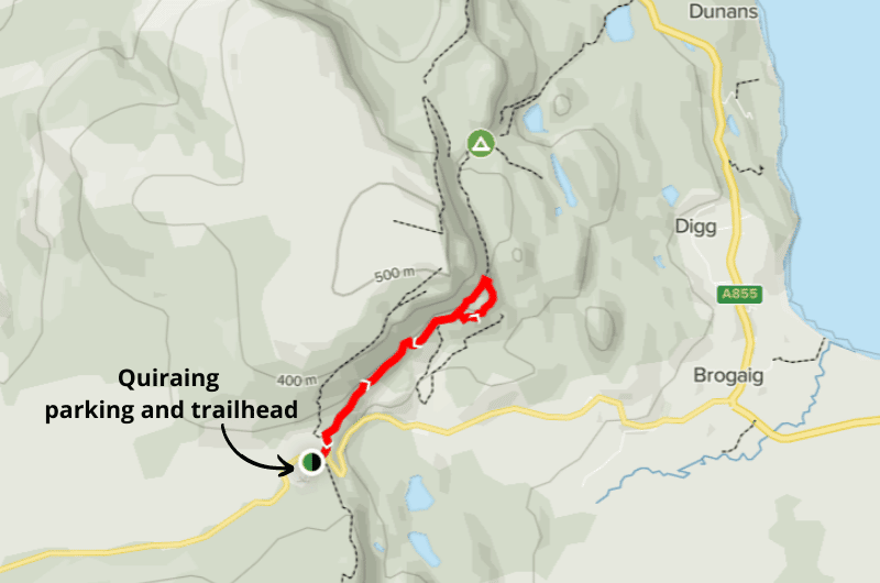 Quiraing Walk map showing Prison route, hiking Isle of Skye