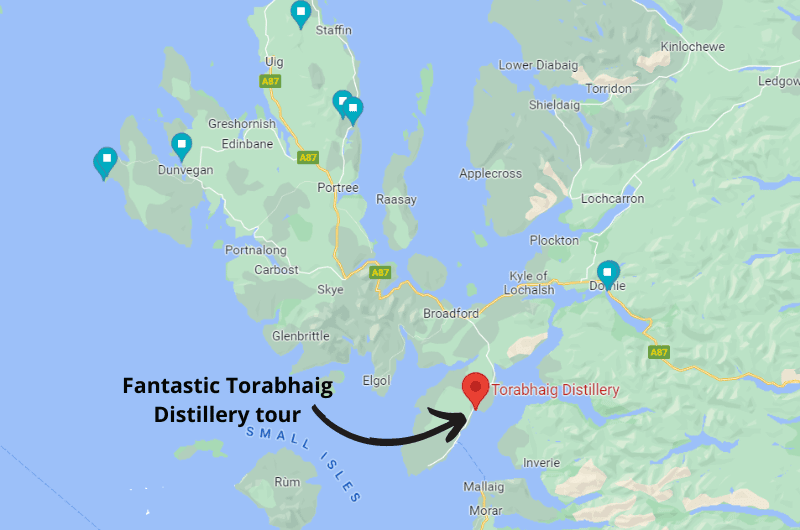 Torabhaig Distillery location on map of Isle of Skye 