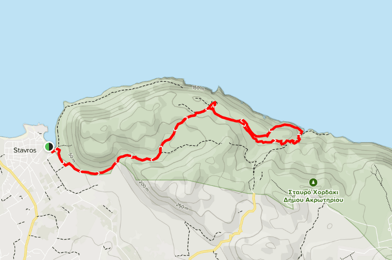 Map of Stavros - Moni Katholiko - Avlaki Cove hike