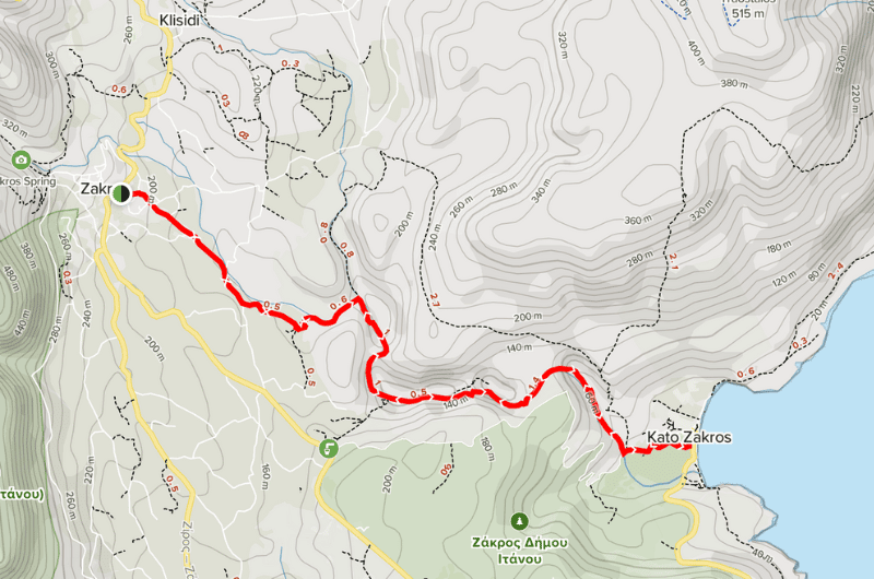 Map of Zakros Gorge hike