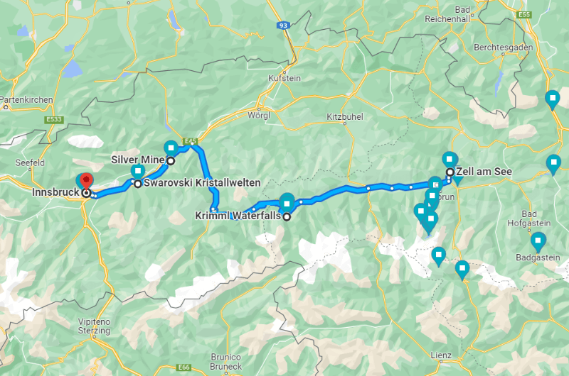 Map showing route to Innsbruck, Austria 