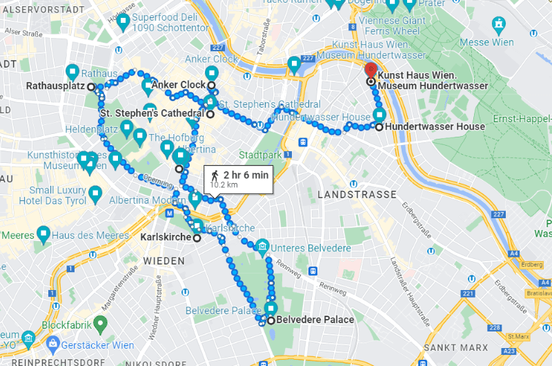 The route of the day for 1 day itinerary Vienna