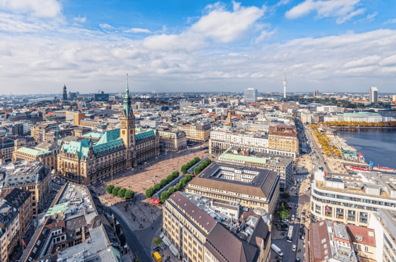 Hamburg city center with Town Hall in the center