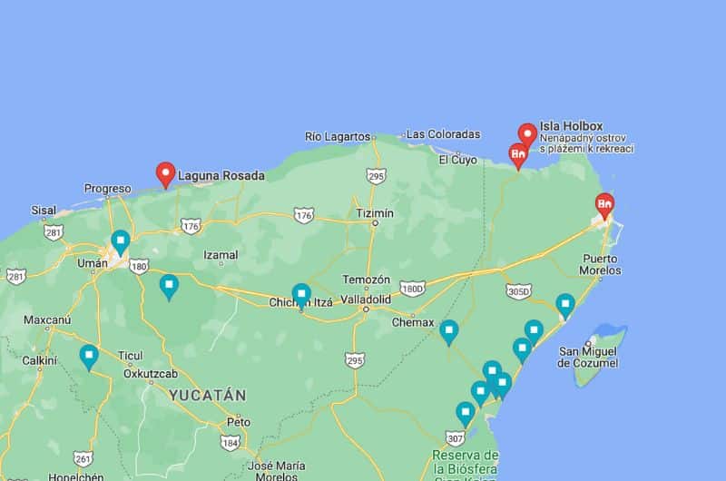 Map of day 14 of Yucatán Itinerary 