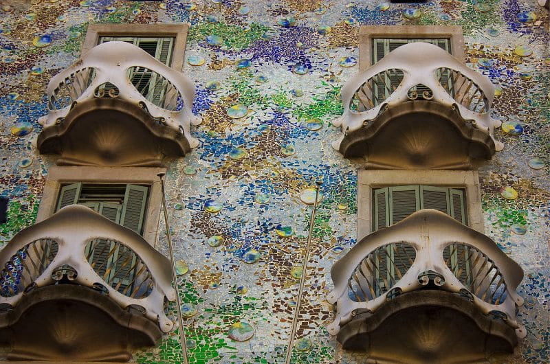 Facade details on Casa Batlló in Barcelona, Spain