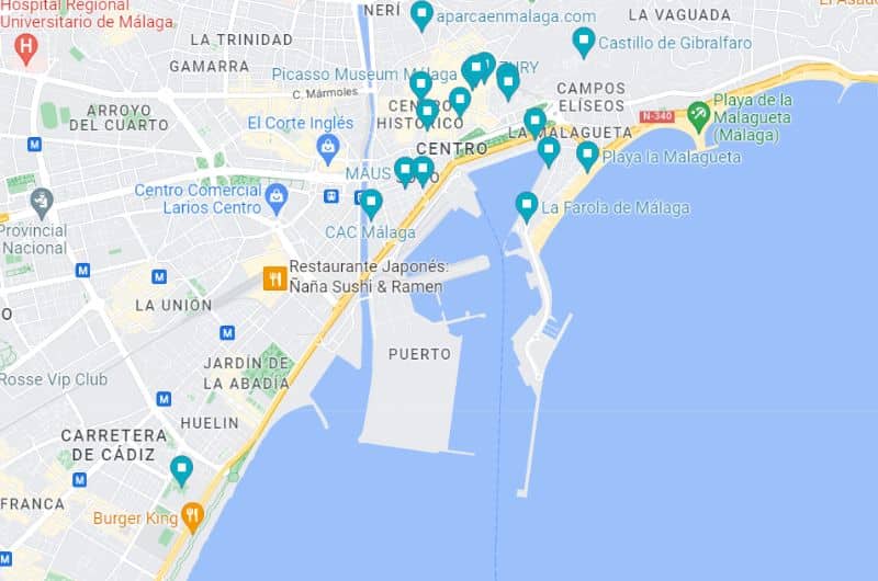 Map of Malaga highlights