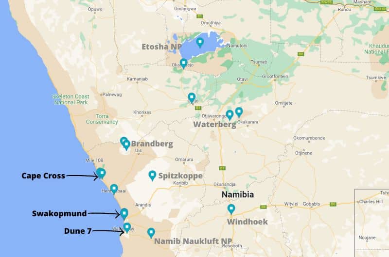 Map of Namibia’s best places to visit