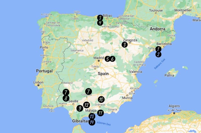 Map of Spain itinerary for 14 days