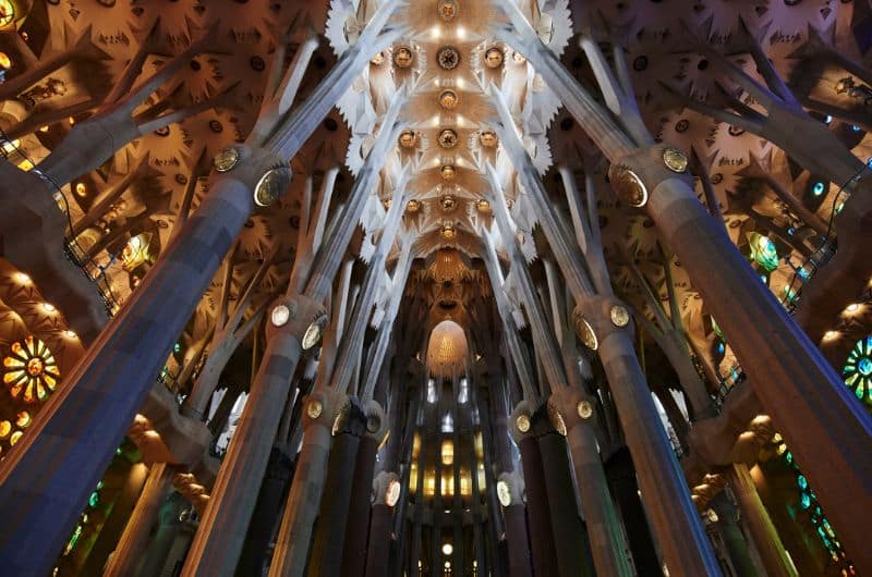 Interior of Sagrada Familia in Barcelona, Spain