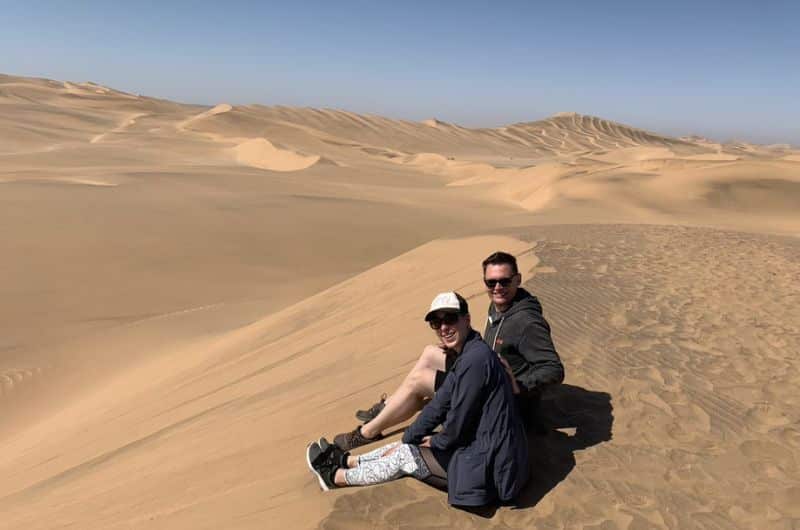 Sitting in a dune in the desert in Namibia